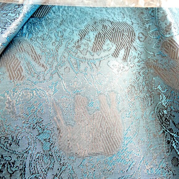 100% Silk Scarf Blue & Black Embossed Lucky Elephant Reflective 73" x 27" NWT - Picture 6 of 14